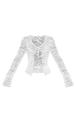 White Textured Tie Front Beach Shirt