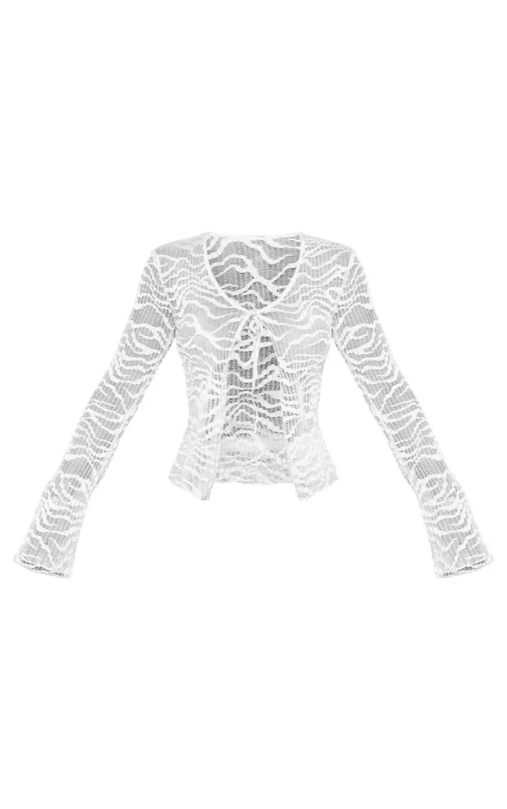 White Textured Tie Front Beach Shirt