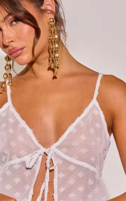 White Textured Tie Front Beach Top