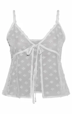 White Textured Tie Front Beach Top