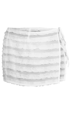 Sale PrettyLittleThing Textured Tie Side Mini Skirt White