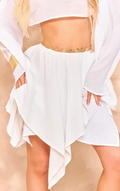 White Textured Woven Handkerchief Hem Mini Skirt