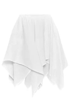 White Textured Woven Handkerchief Hem Mini Skirt