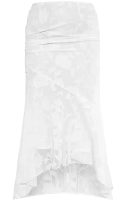 Online PrettyLittleThing Textured Woven Low Rise Fishtail Maxi Skirt White