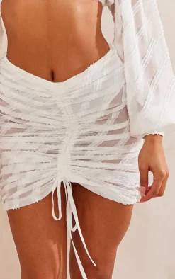 New PrettyLittleThing Textured Woven Ruched Tie Front Mini Skirt White