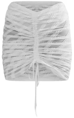 New PrettyLittleThing Textured Woven Ruched Tie Front Mini Skirt White