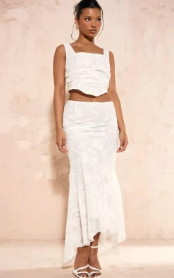 Outlet PrettyLittleThing Textured Woven Square Neck Ruched Front Corset White