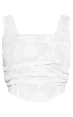 Outlet PrettyLittleThing Textured Woven Square Neck Ruched Front Corset White