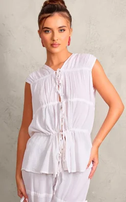 Outlet PrettyLittleThing Tie Detail Sleeveless Longline Top White