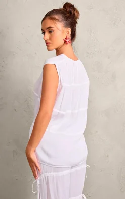 Outlet PrettyLittleThing Tie Detail Sleeveless Longline Top White