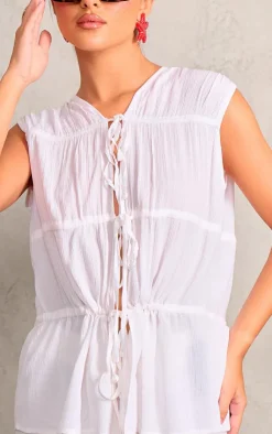 Outlet PrettyLittleThing Tie Detail Sleeveless Longline Top White