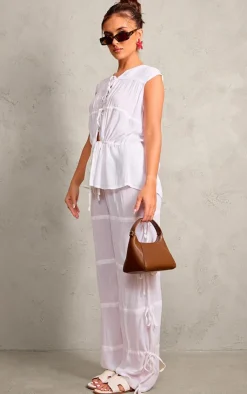 Clearance PrettyLittleThing Tie Detail Wide Leg Pants White