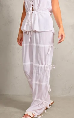 Clearance PrettyLittleThing Tie Detail Wide Leg Pants White
