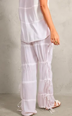 Clearance PrettyLittleThing Tie Detail Wide Leg Pants White