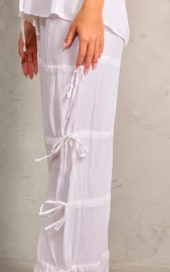 Clearance PrettyLittleThing Tie Detail Wide Leg Pants White