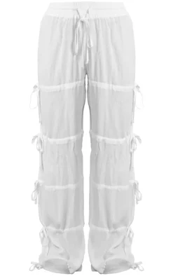 Clearance PrettyLittleThing Tie Detail Wide Leg Pants White