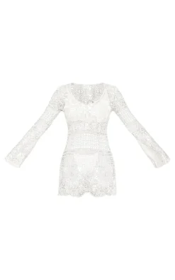 Tie Front Flare Sleeve Crochet Lace Bodycon Dress-PrettyLittleThing Clearance