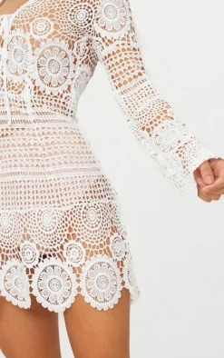 Tie Front Flare Sleeve Crochet Lace Bodycon Dress-PrettyLittleThing Clearance