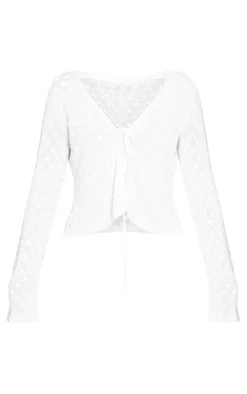 Outlet PrettyLittleThing Tie Front Hole Knit Top White