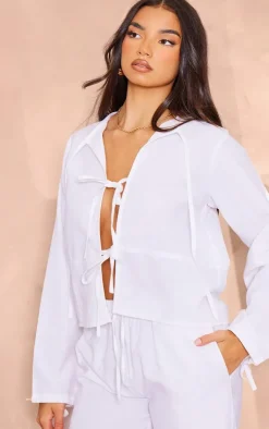 Sale PrettyLittleThing Tie Front Shirt White