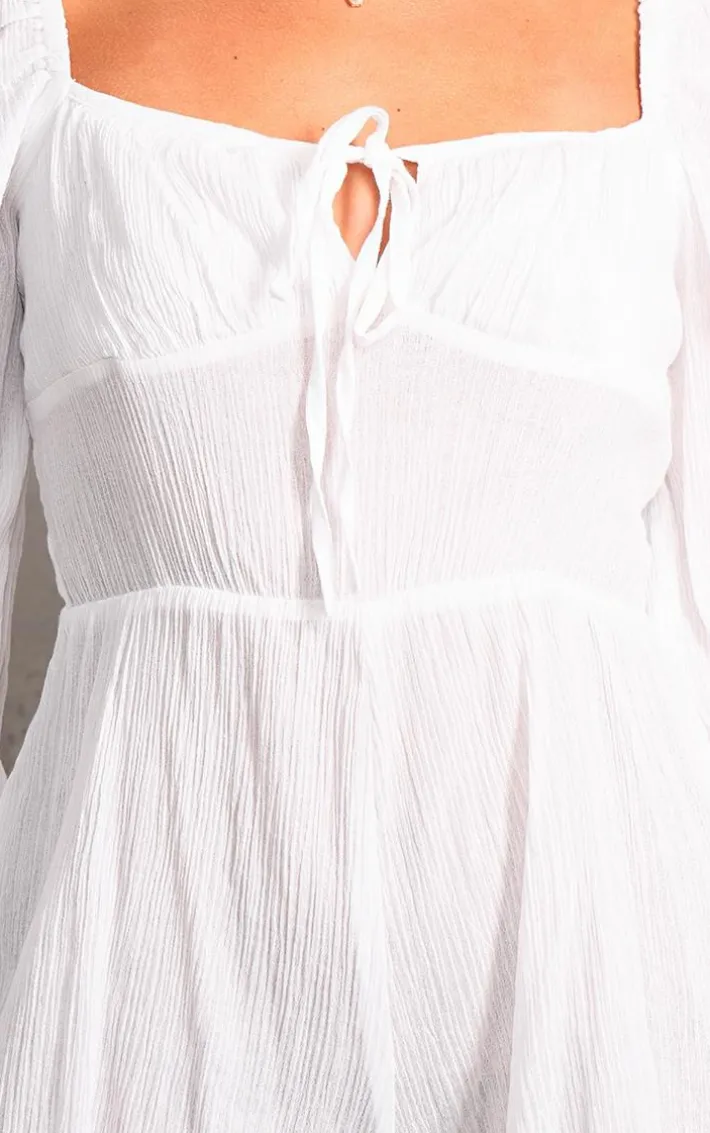 White Tie Front Textured Romper