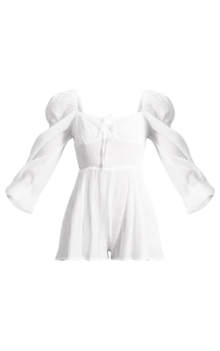 White Tie Front Textured Romper