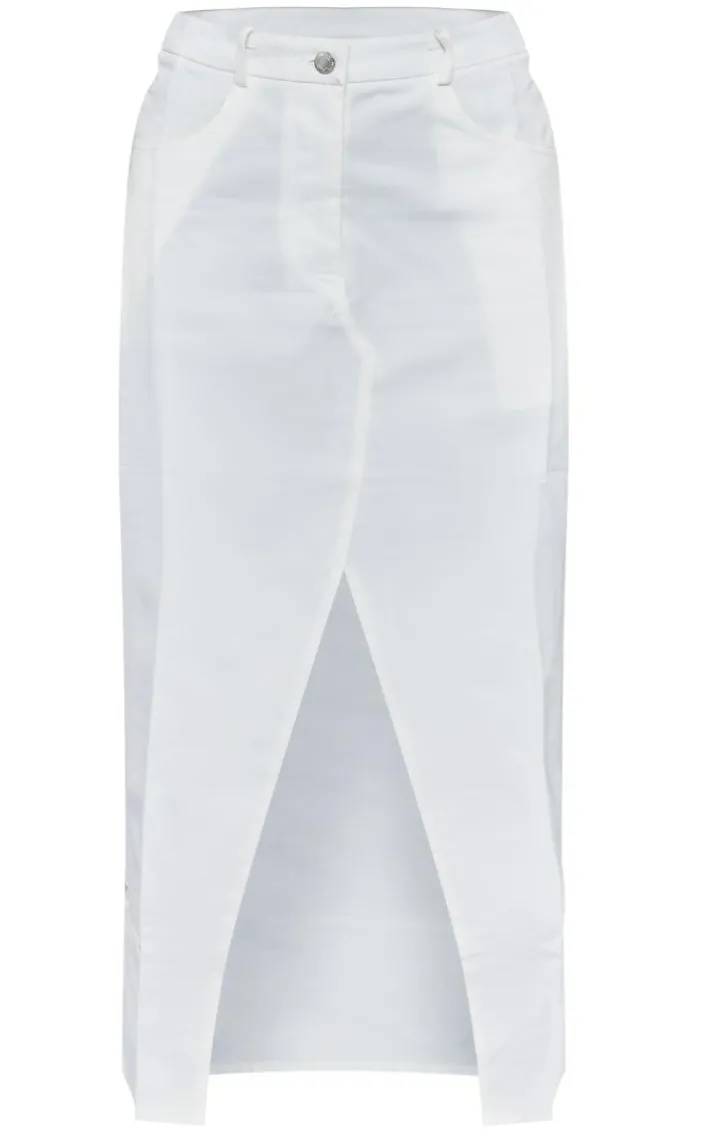 White Twill Split Front Midaxi Skirt