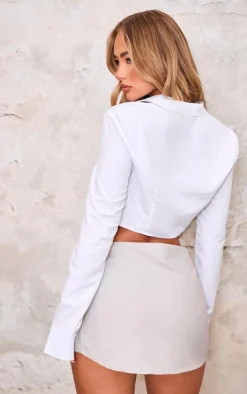 PrettyLittleThing Shirts*Twist Front Woven Cropped Shirt