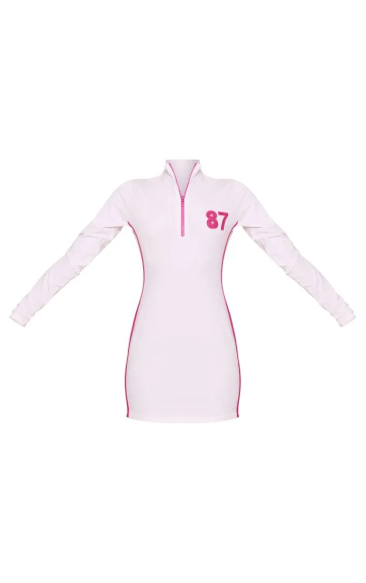 Varsity Contrast Half Zip Bodycon Dress-PrettyLittleThing Hot