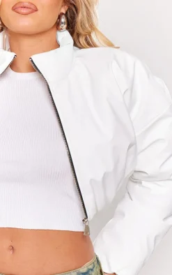 PrettyLittleThing Puffer Jackets*Wax Look Zip Up Cropped Puffer Coat
