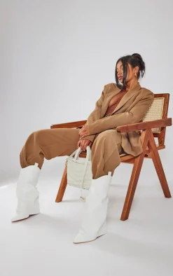 PrettyLittleThing Wide Fit Heels*Wide Fit Pu Point Toe Fold Over High Heeled Calf High Boots