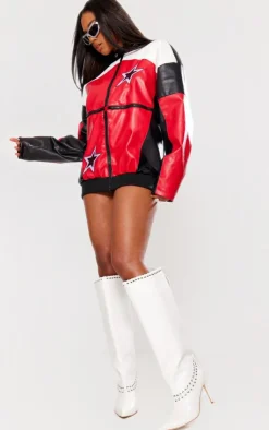PrettyLittleThing Wide Fit Boots*Wide Fit Pu Point Toe Laced Eyelet Knee High Heeled Boots