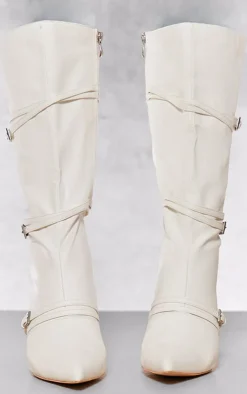 PrettyLittleThing Wide Fit Boots*Wide Fit Pu Point Toe Knee High Buckle Low Heeled Boots