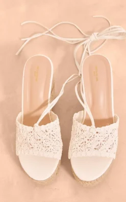 PrettyLittleThing Wide Fit Heels*Wide Fit Pu Round Toe Woven Strap Lace Up Espadrille Wedges