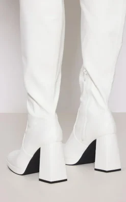 PrettyLittleThing Wide Fit Heels*Wide Fit Pu Slight Platform High Block Heeled Knee Boots