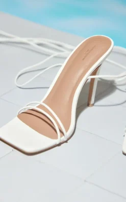 PrettyLittleThing Wide Fit Sandals*Wide Fit PU Square Toe Barely There Twin Strap High Heeled Sandals