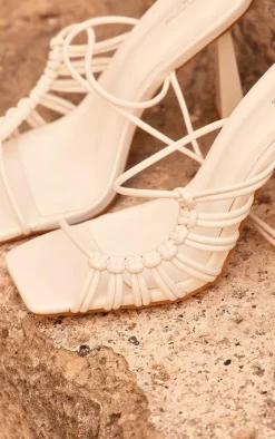 PrettyLittleThing Wide Fit Sandals*Wide Fit Pu Square Toe Knot Lace Up Side Detail High Heeled Sandals