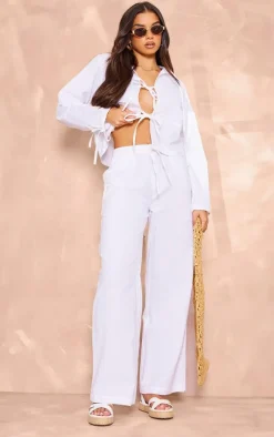 Online PrettyLittleThing Wide Leg Pants White
