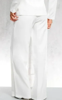 Hot PrettyLittleThing Wide Leg Split Hem Pants White