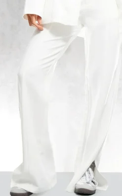 Hot PrettyLittleThing Wide Leg Split Hem Pants White