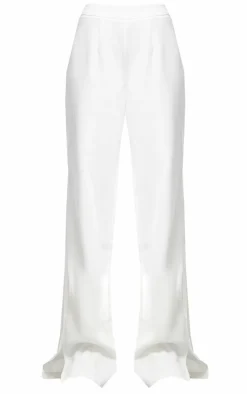 Hot PrettyLittleThing Wide Leg Split Hem Pants White