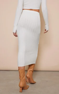 Sale PrettyLittleThing Wide Rib Knit Midaxi Skirt White