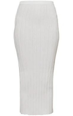 Sale PrettyLittleThing Wide Rib Knit Midaxi Skirt White