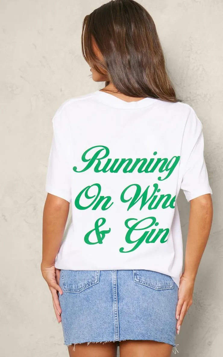 PrettyLittleThing T-Shirts*Wine And Gin Printed Oversized T Shirt