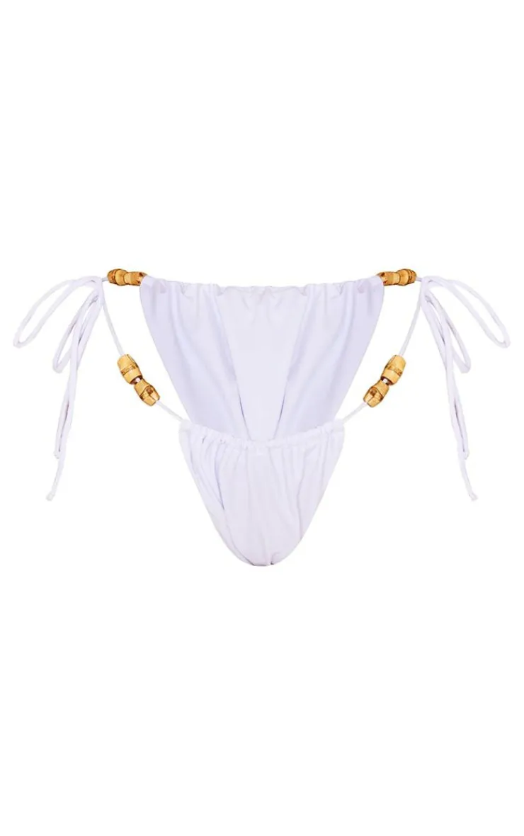 Wooden Bead Ruched Tie Side Bikini Bottoms-PrettyLittleThing Hot