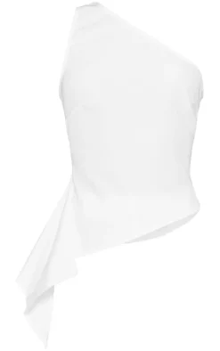 Best PrettyLittleThing Woven Asymmetric Frill Detail One Shoulder Top White