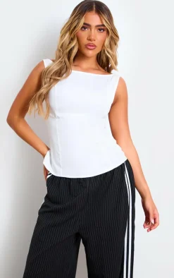PrettyLittleThing Sleeveless Tops*Woven Boatneck Scoop Back Long Top