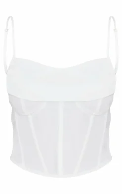 Woven Cowl Neck Detail Strappy Dip Hem Corset-PrettyLittleThing New