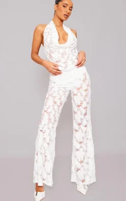 Discount PrettyLittleThing Woven Distressed Low Rise Wide Leg Pants White