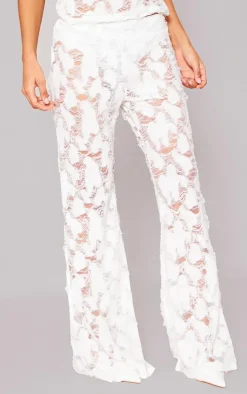 Discount PrettyLittleThing Woven Distressed Low Rise Wide Leg Pants White